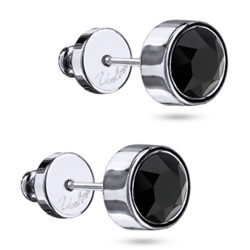 Пусеты Теннис (кристаллы SW черные 6мм; покрытие родий), Есть комплект