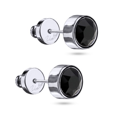 Пусеты Теннис (кристаллы SW черные 6мм; покрытие родий), Есть комплект