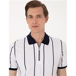 Lacivert Çizgi Detaylı Slim Fit Polo Yaka Tişört
