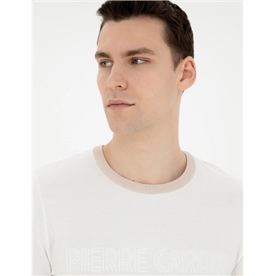 Beyaz Slim Fit Bisiklet Yaka Triko Tişört