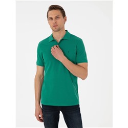 Yeşil Slim Fit %100 Pamuk Polo Yaka Basic Tişört
