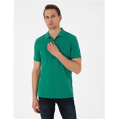 Yeşil Slim Fit %100 Pamuk Polo Yaka Basic Tişört