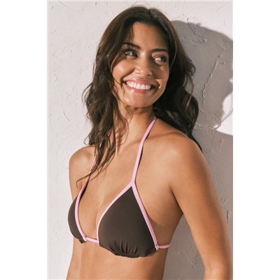 Top bikini triangular push up marrón