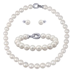 Комплект Эдисон (жемчуг белый 11-13мм; покрытие родий) 44-46см