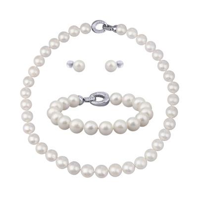 Комплект Эдисон (жемчуг белый 11-14мм; покрытие родий) 44-46см