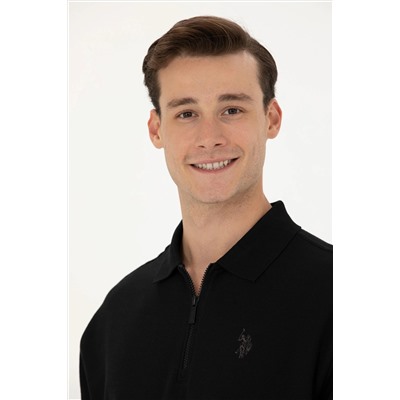 Erkek Siyah Polo Yaka Comfort Sweatshirt