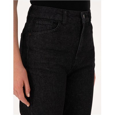 Siyah Mom High Waist Fit Jean Pantolon