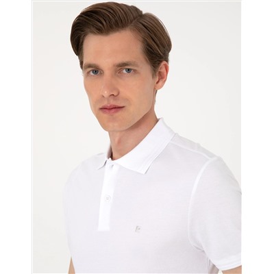 Beyaz Slim Fit %100 Pamuk Polo Yaka Basic Tişört