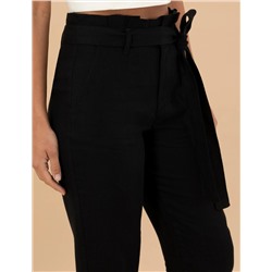 Siyah Carrot Fit Keten Pantolon