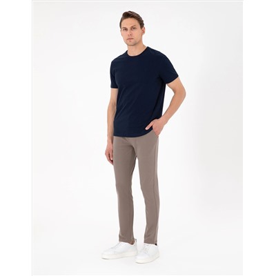 Lacivert %100 Pamuk Slim Fit Bisiklet Yaka Basic Tişört