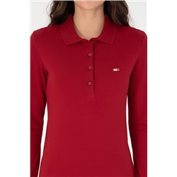 Kadın Kırmızı Basic Polo Yaka Sweatshirt
