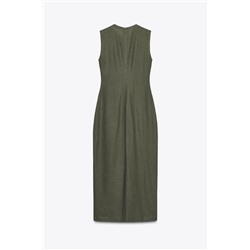 LINEN BLEND MIDI DRESS WITH BELT