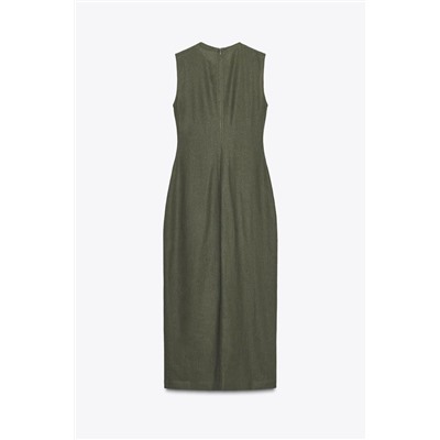 LINEN BLEND MIDI DRESS WITH BELT