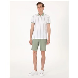 Çağla Yeşili Çizgi Detaylı Slim Fit Polo Yaka Tişört