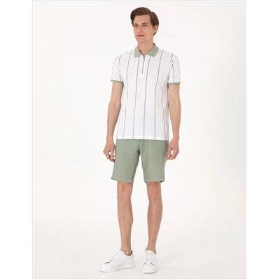 Çağla Yeşili Çizgi Detaylı Slim Fit Polo Yaka Tişört