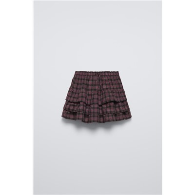CHECKED RUFFLED BERMUDA SKORT