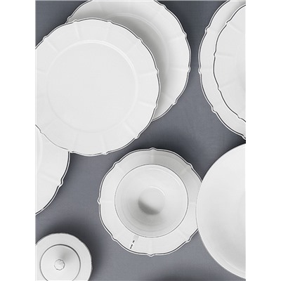 Сервиз обеденный, 6 перс, 21 пр, фарфор F, белый, с серебристым кантом, Lotus silver