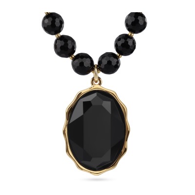 Колье Сияние (кристаллы SW черные, агат черный 8мм; золото) 45-50см, Есть комплект