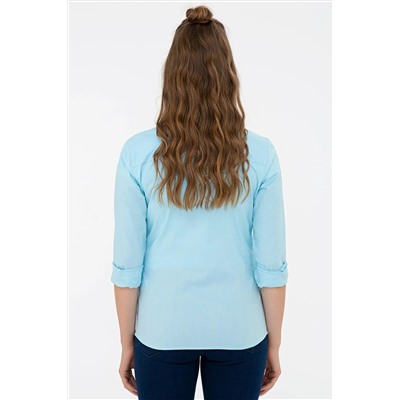 Kadın Turkuaz Uzun Kollu Basic Gömlek