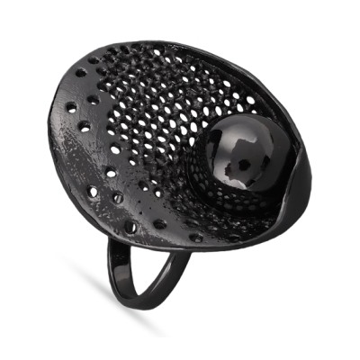 Кольцо (Майорка 14мм черный металлик; покрытие черный родий), Есть комплект