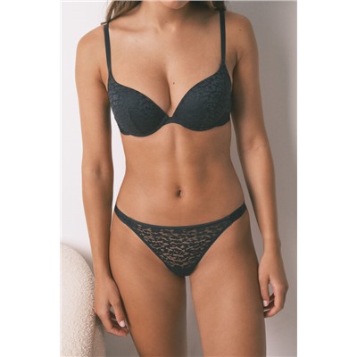 Tanga encaje animal print negro