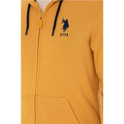 Erkek Hardal Kapüşonlu Örme Hırka