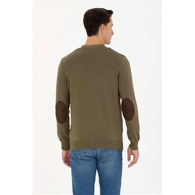 Erkek Haki Melanj Basic Triko Hırka