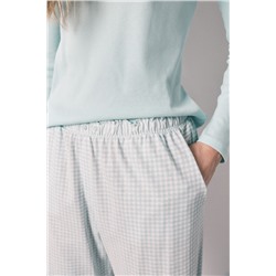 Pijama largo verde cuadros Vichy algodón
