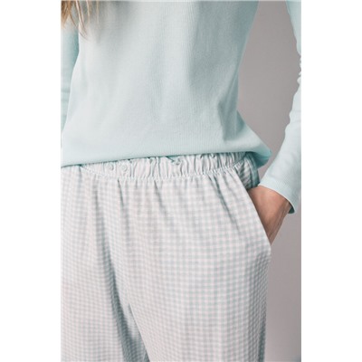 Pijama largo verde cuadros Vichy algodón