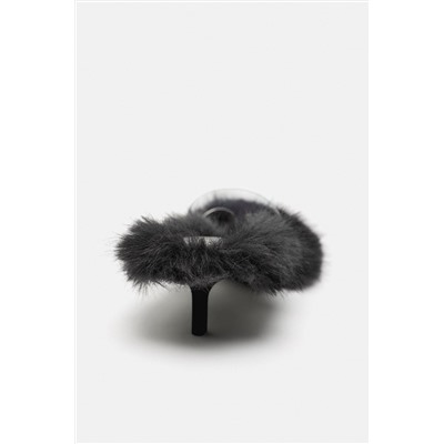 HEELED SANDALS WITH FAUX FUR DETAIL