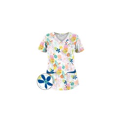 UA Floral Comfort White Print Scrub Top