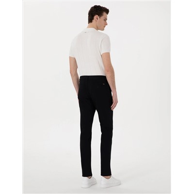 Siyah Slim Fit Beli Lastikli Kanvas Pantolon