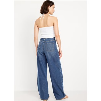 High-Waisted Baggy Wide-Leg Studded Jeans