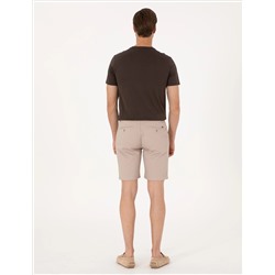 Bej Slim Fit Dokuma Şort