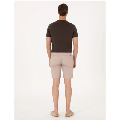 Bej Slim Fit Dokuma Şort