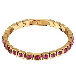 Браслет Теннис (кристаллы SW фуксия 4мм; покрытие золото) 17-19см, Есть комплект