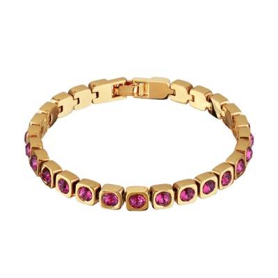 Браслет Теннис (кристаллы SW фуксия 4мм; покрытие золото) 17-19см, Есть комплект