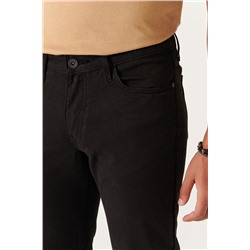 Siyah Armürlü Esnek 5 Cepli Slim Fit Dar Kesim Kanvas Pantolon