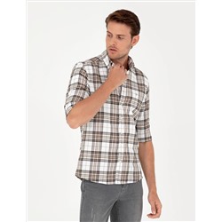 Kahverengi Ekose Slim Fit Uzun Kollu Gömlek