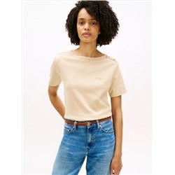 Gold-Button Cotton Interlock T-Shirt