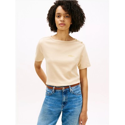 Gold-Button Cotton Interlock T-Shirt