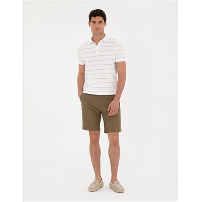 Haki Slim Fit Keten Karışımlı Dokuma Şort