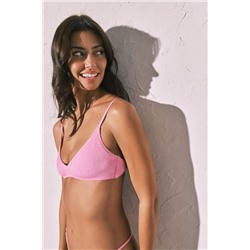 Top bikini triangular textura crinkle rosa