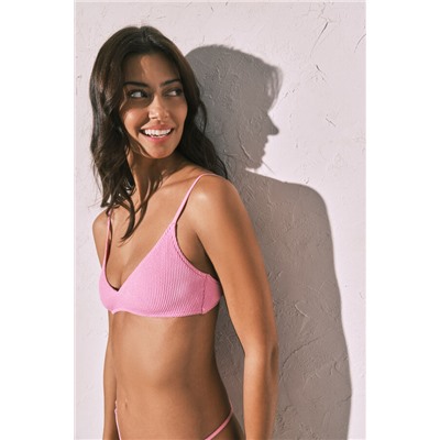 Top bikini triangular textura crinkle rosa