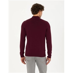 Bordo Slim Fit Yarım Balıkçı Yaka Triko Kazak