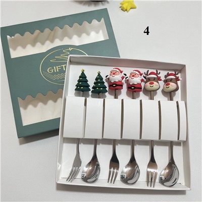 Набор новогодних вилок и ложек  6 шт