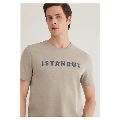Mavi İstanbul Baskılı Bej Tişört Slim Fit / Dar Kesim 066282-31935
