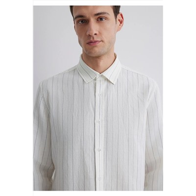 Mavi Çizgili Beyaz Gömlek Regular Fit / Normal Kesim 0211515-620