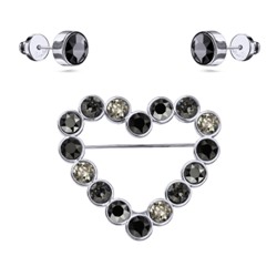 Комплект Сердце (кристаллы SW гематит, микс 6мм; покрытие родий), Есть комплект
