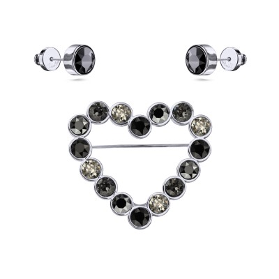 Комплект Сердце (кристаллы SW гематит, микс 6мм; покрытие родий), Есть комплект